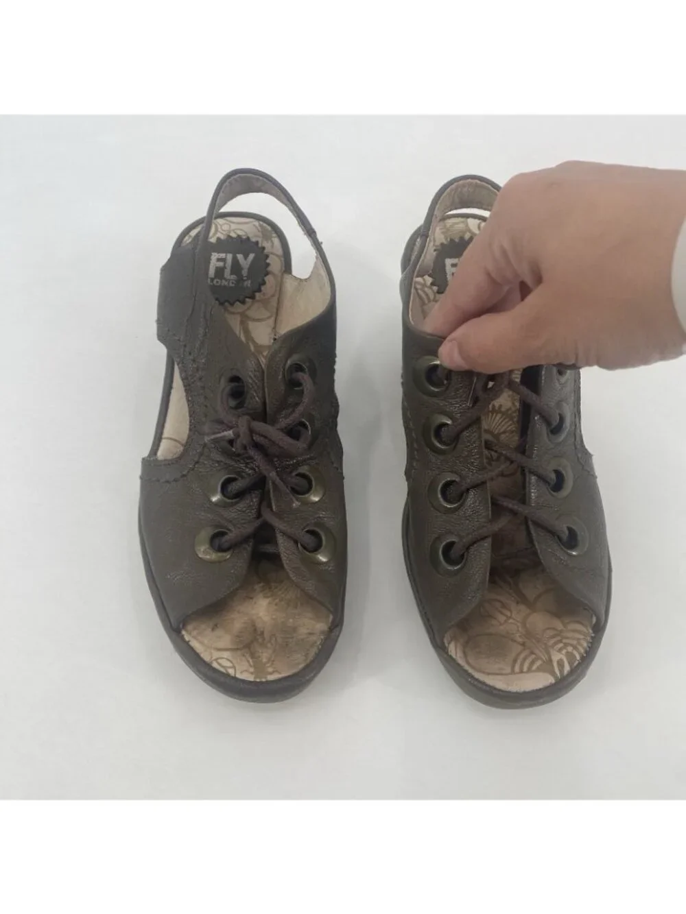 Fly London Women's Yifa Green Lace Up Wedge Sandal Size 36 US 5/5.5